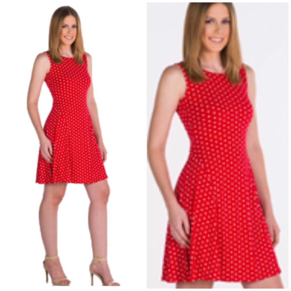 Red white DOTTED sleeveless Midi  Dress New XS